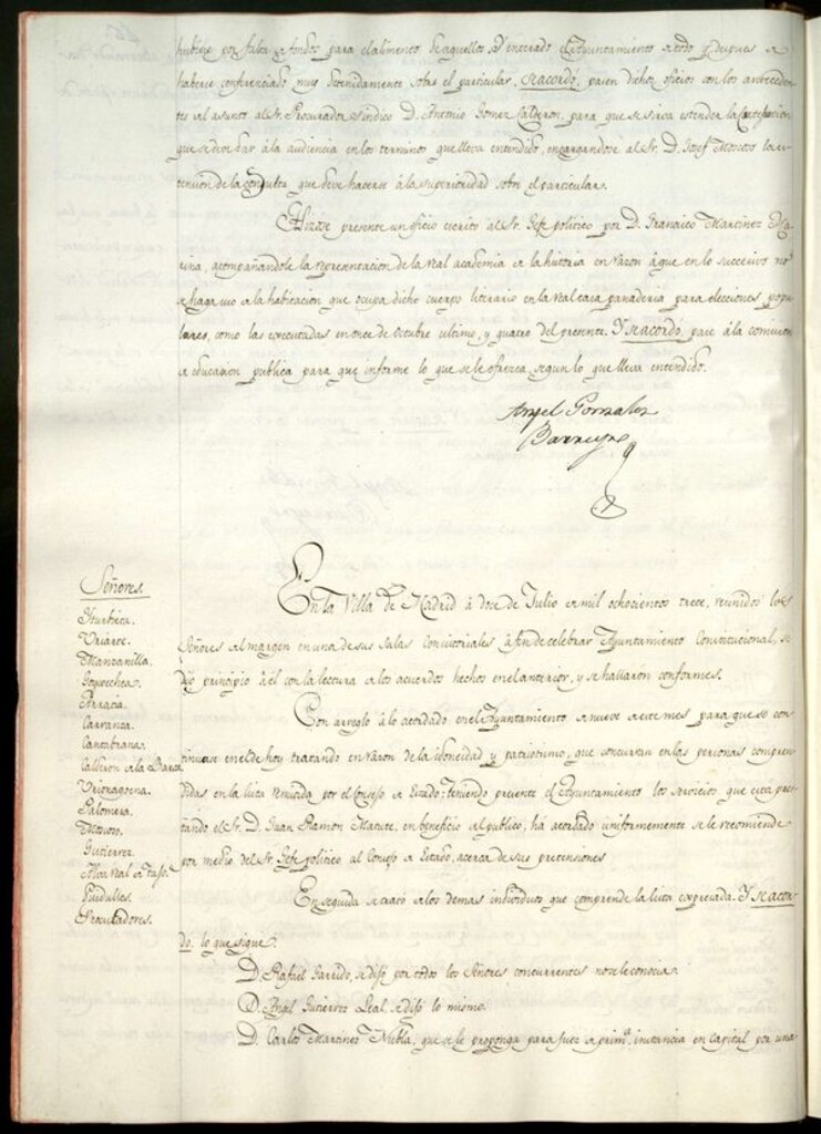 Miniatura de Libro de Acuerdos del Ayuntamiento de Madrid del 12 de Julio de 1813
