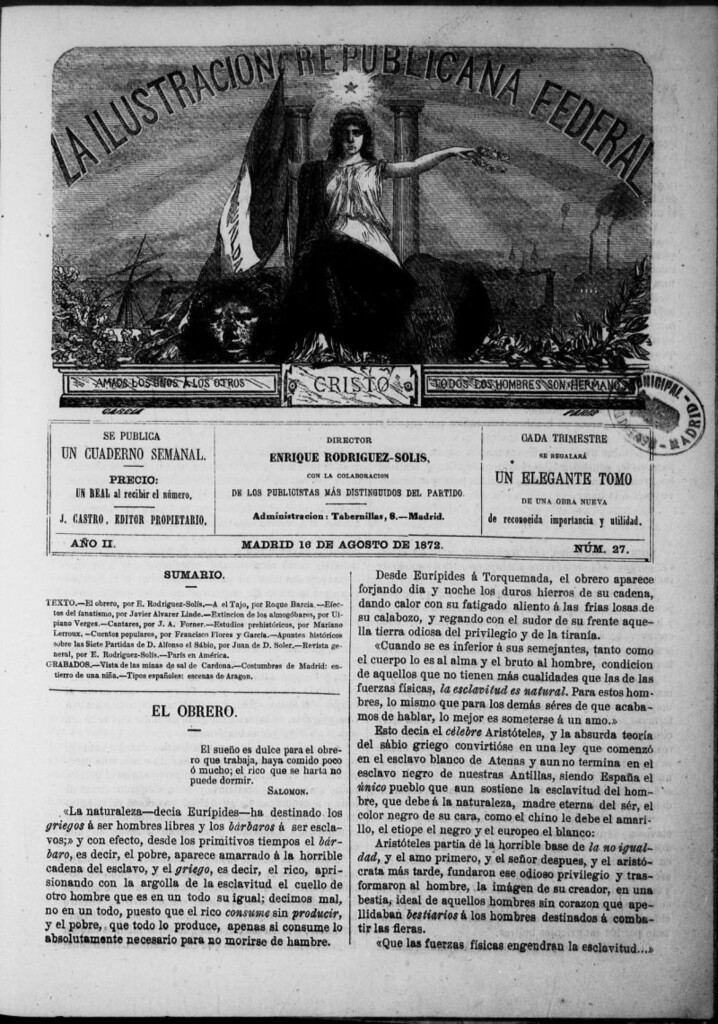 Miniatura de La ilustracion republicana federal del 16 de agosto de 1872, nº 27