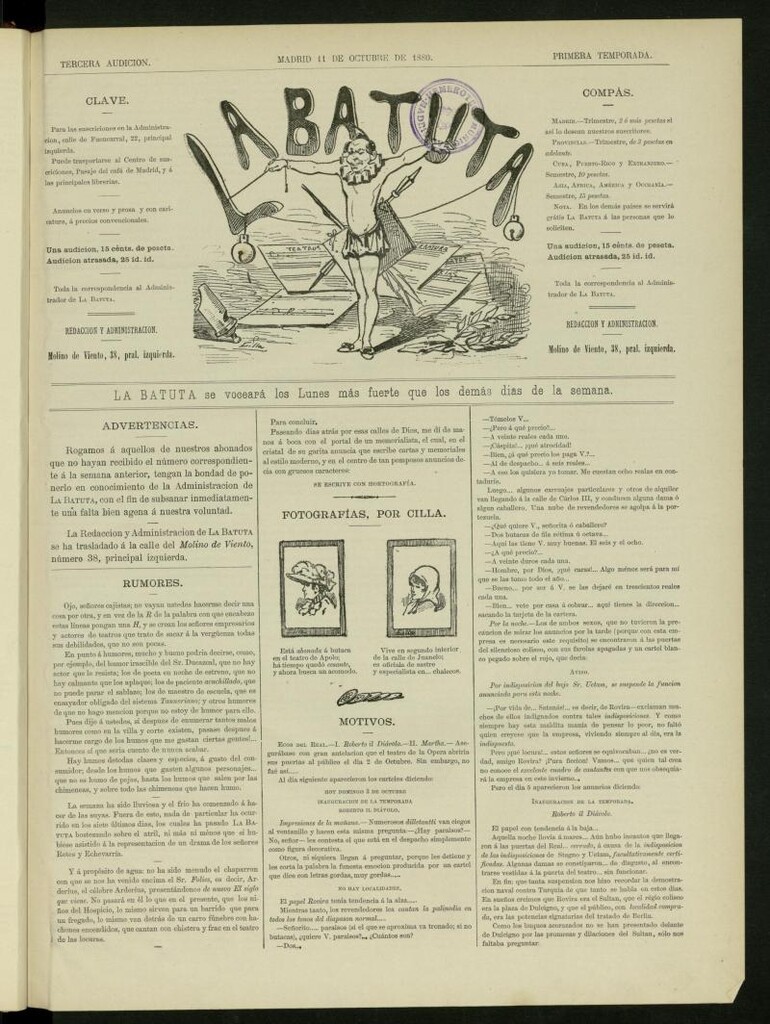 Miniatura de La Batuta del 11 de octubre de 1880, tercera audición