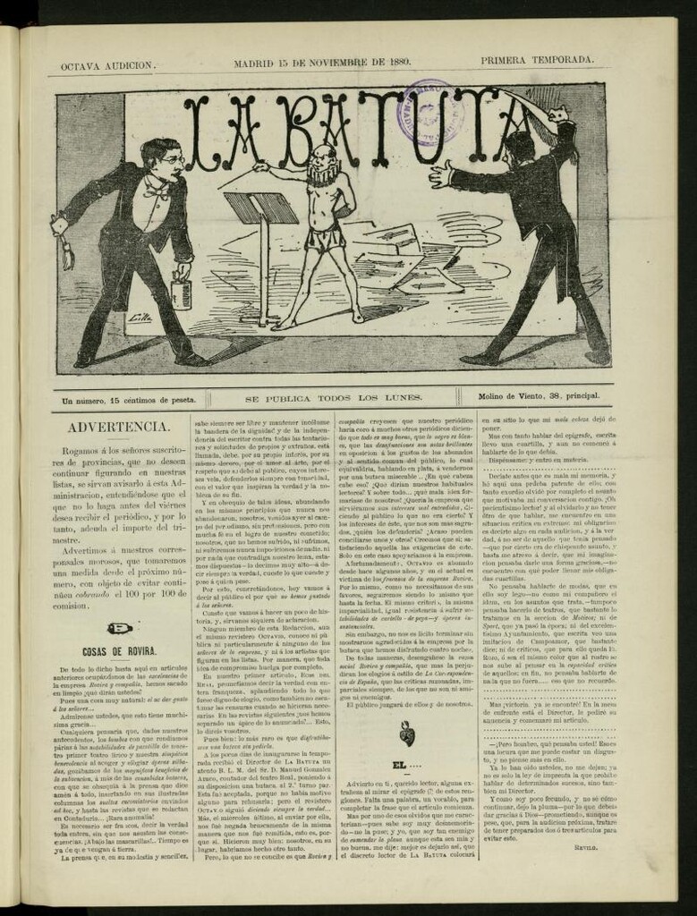 Miniatura de La Batuta del 15 de noviembre de 1880, octava audición