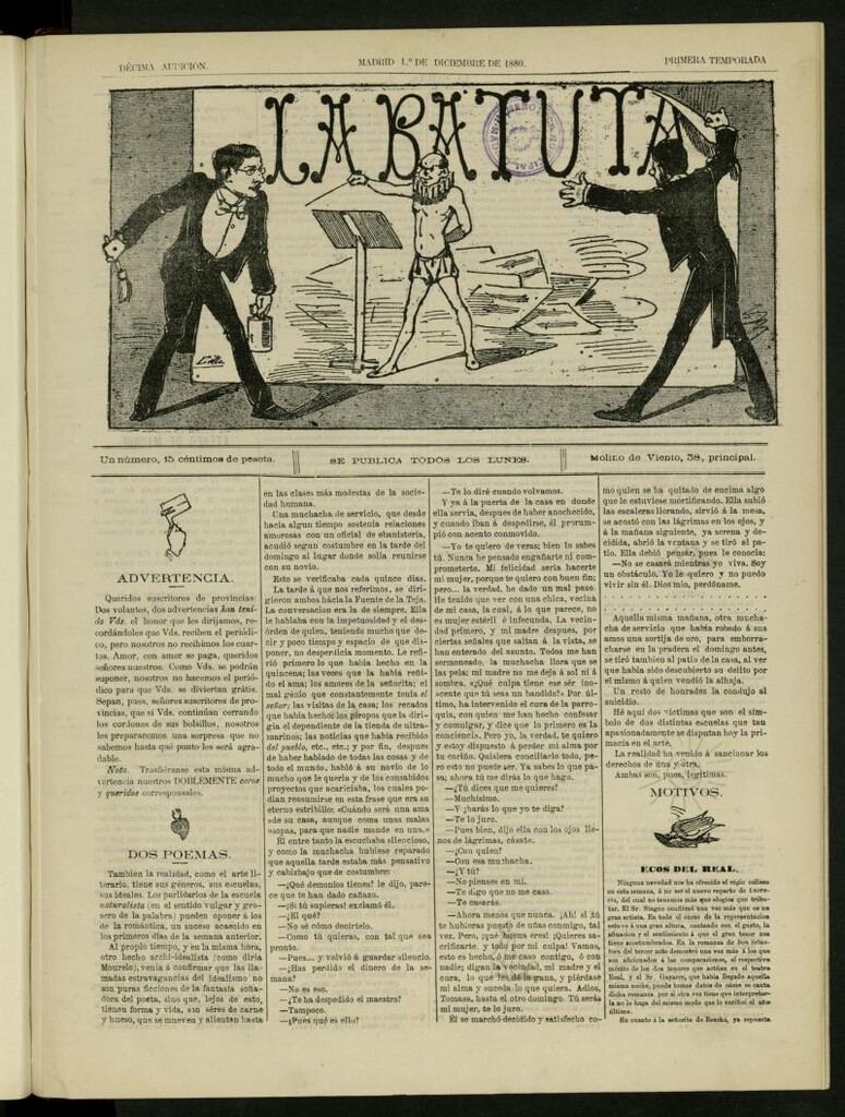 Miniatura de La Batuta del 1 de diciembre de 1880, décima audición