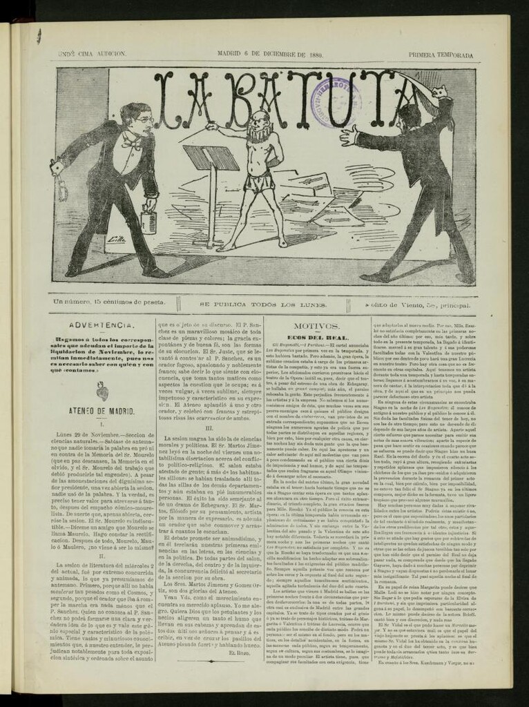Miniatura de La Batuta del 6 de diciembre de 1880, undécima audición