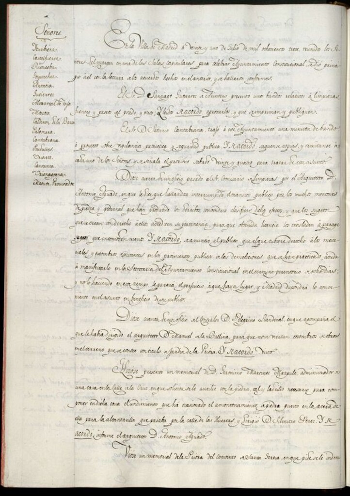 Miniatura de Libro de Acuerdos del Ayuntamiento de Madrid del 21 de Julio de 1813