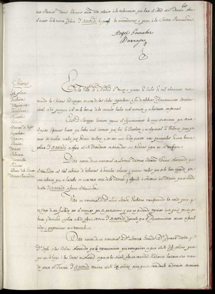 Miniatura de Libro de Acuerdos del Ayuntamiento de Madrid del 24 de Julio de 1813