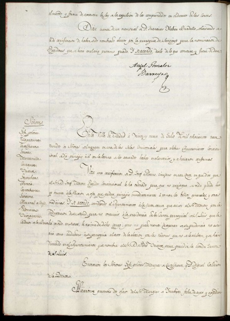 Miniatura de Libro de Acuerdos del Ayuntamiento de Madrid del 29 de Julio de 1813