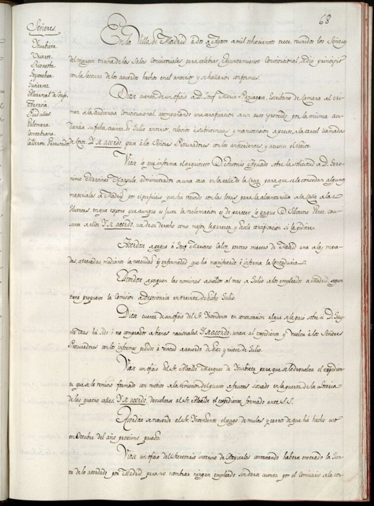 Miniatura de Libro de Acuerdos del Ayuntamiento de Madrid del 2 de Agosto de 1813