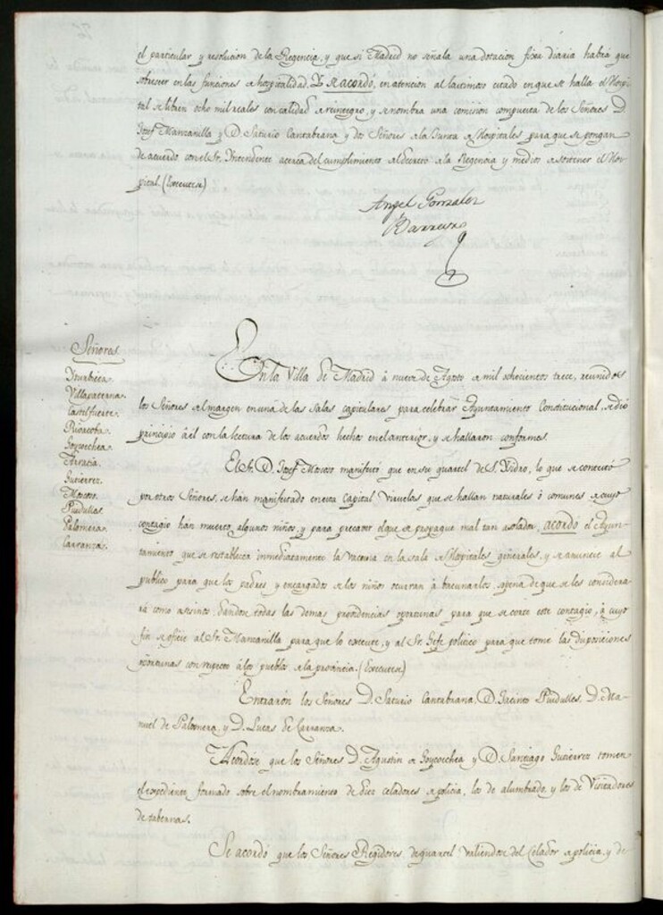 Miniatura de Libro de Acuerdos del Ayuntamiento de Madrid del 9 de Agosto de 1813