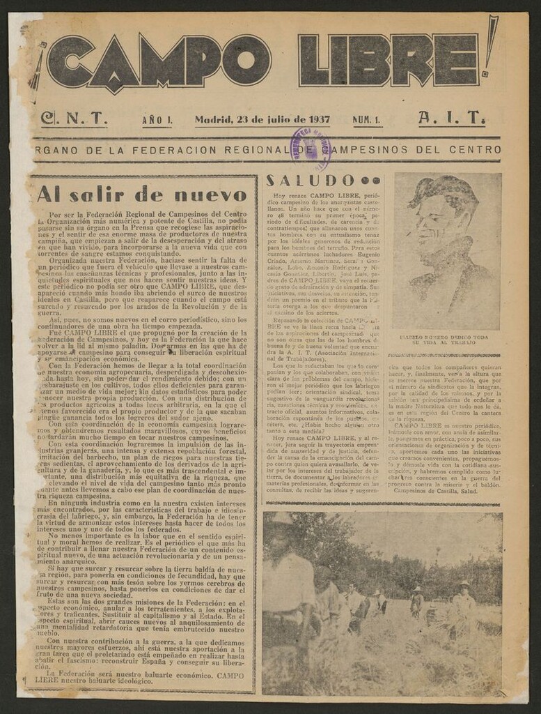Miniatura de ¡Campo Libre!: Organo de la Federación Regional de Campesinos del Centro
