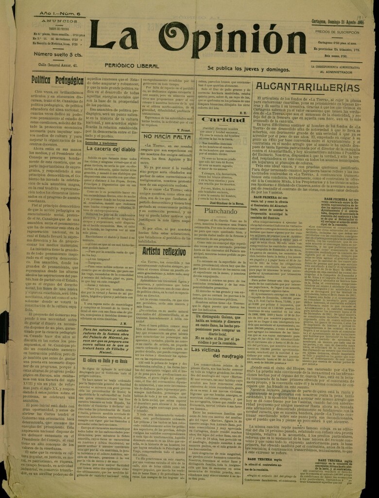 Miniatura de La Opinión: periódico liberal del 21 de agosto de 1910, nº 6