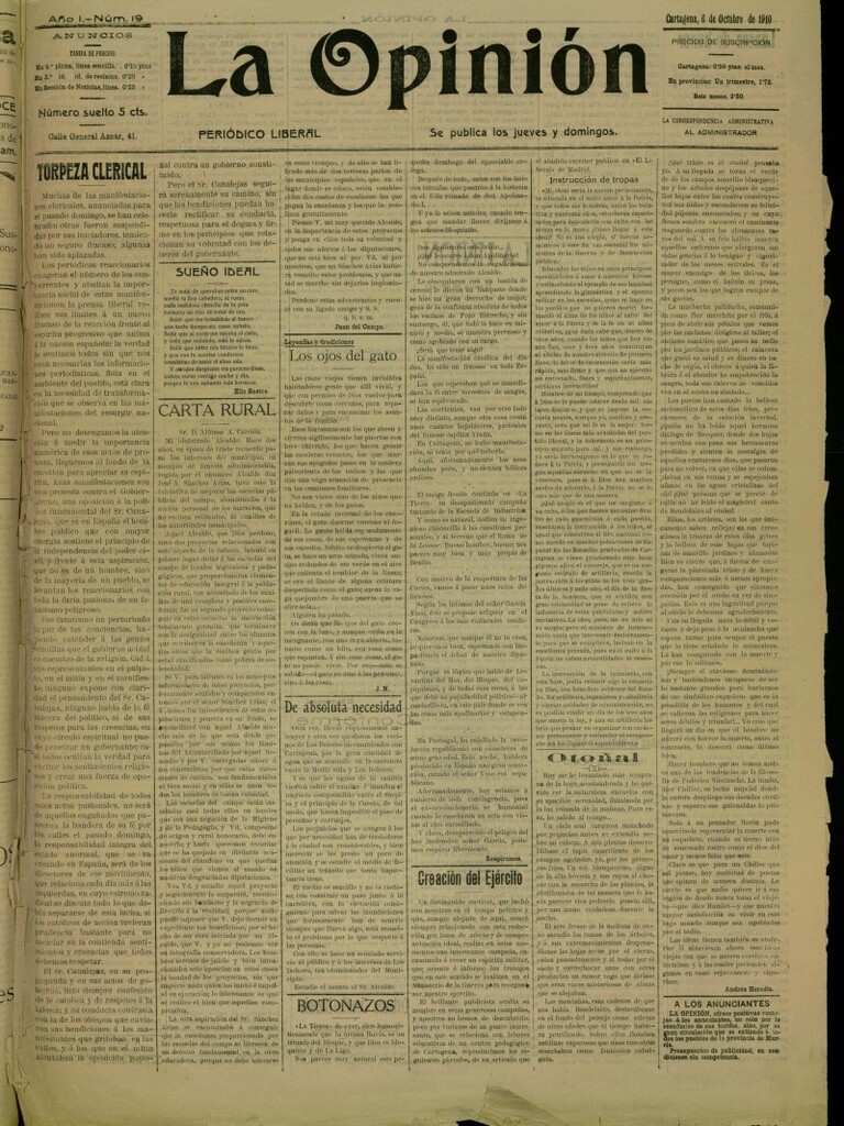 Miniatura de La Opinión: periódico liberal del 6 de octubre de 1910, nº 19