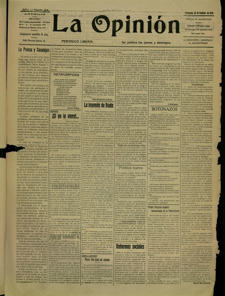 Miniatura de La Opinión: periódico liberal del 23 de octubre de 1910, nº 24