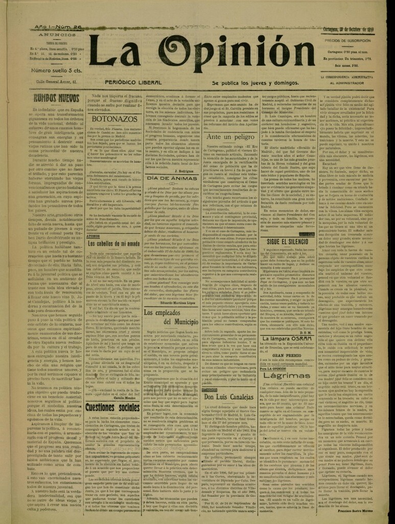 Miniatura de La Opinión: periódico liberal del 30 de octubre de 1910, nº 26