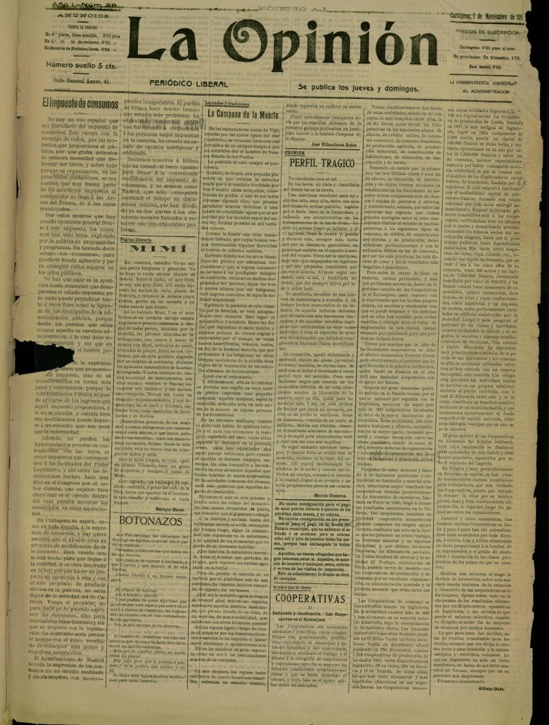 Miniatura de La Opinión: periódico liberal del 7 de noviembre de 1910, nº 28