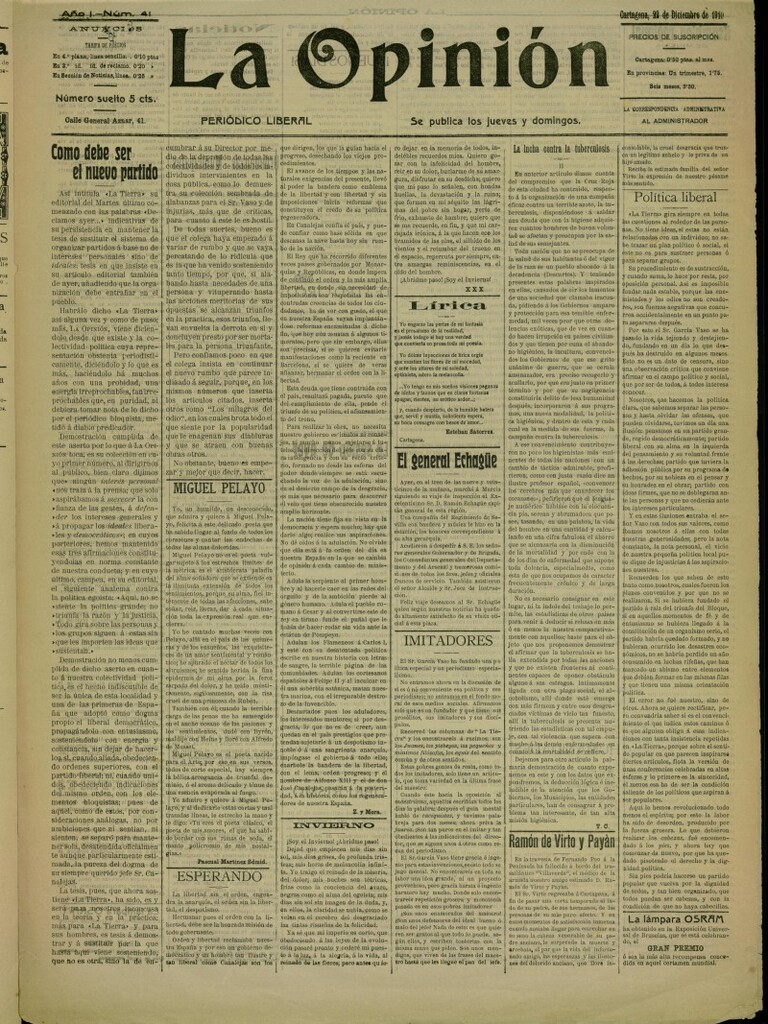 Miniatura de La Opinión: periódico liberal del 22 de diciembre de 1910, nº 41