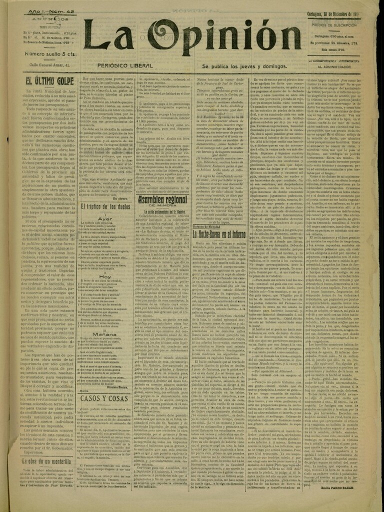 Miniatura de La Opinión: periódico liberal del 26 de diciembre de 1910, nº 42