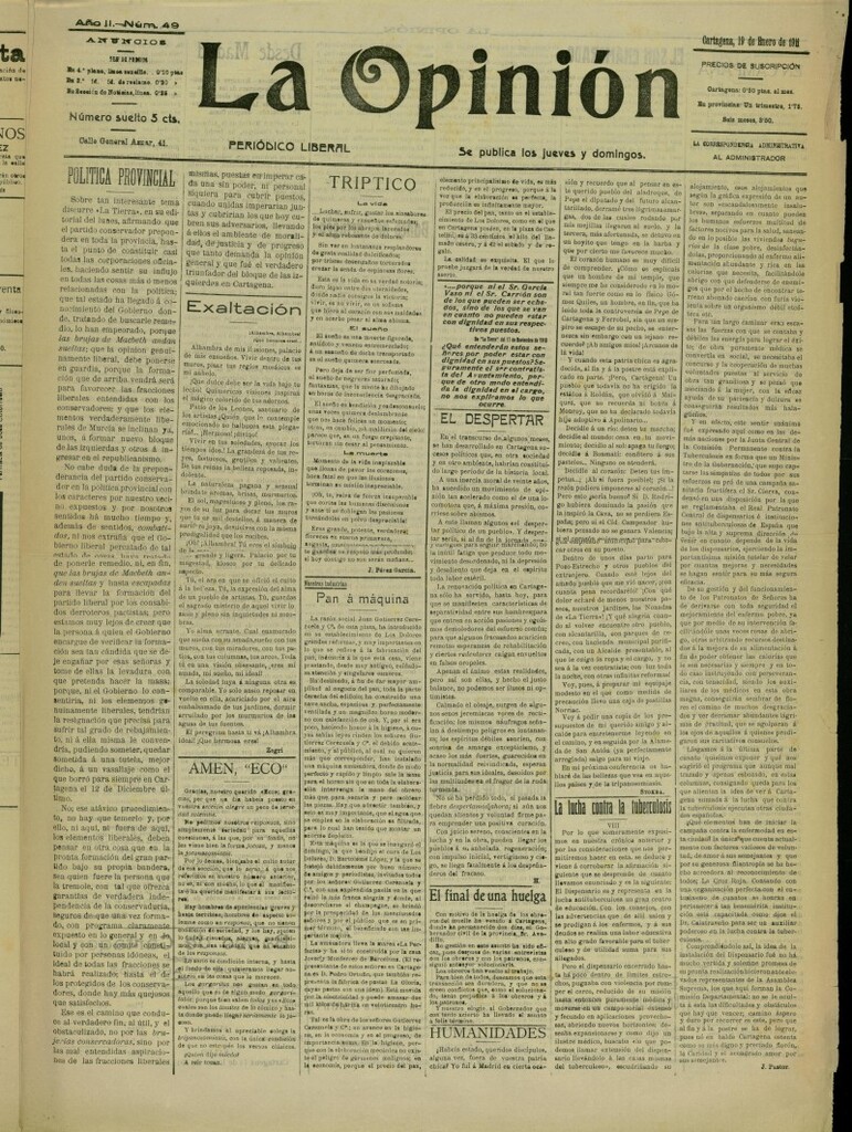 Miniatura de La Opinión: periódico liberal del 19 de enero de 1911, nº 49