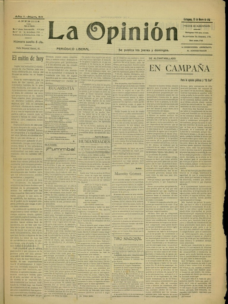 Miniatura de La Opinión: periódico liberal del 22 de enero de 1911, nº 50