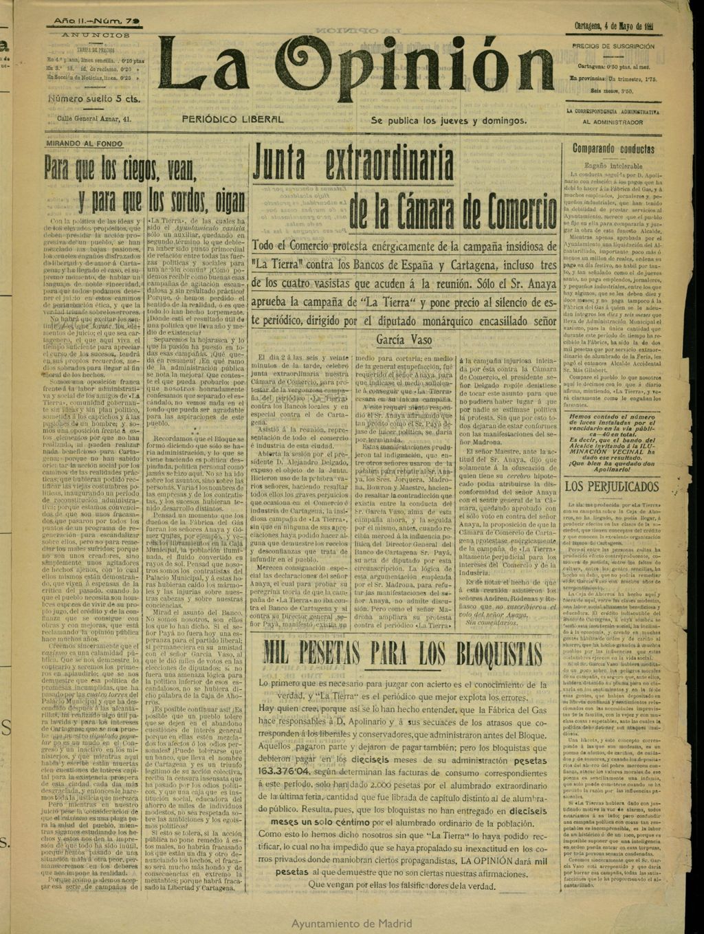 Miniatura de La Opinión: periódico liberal del 4 de mayo de 1911, nº 79