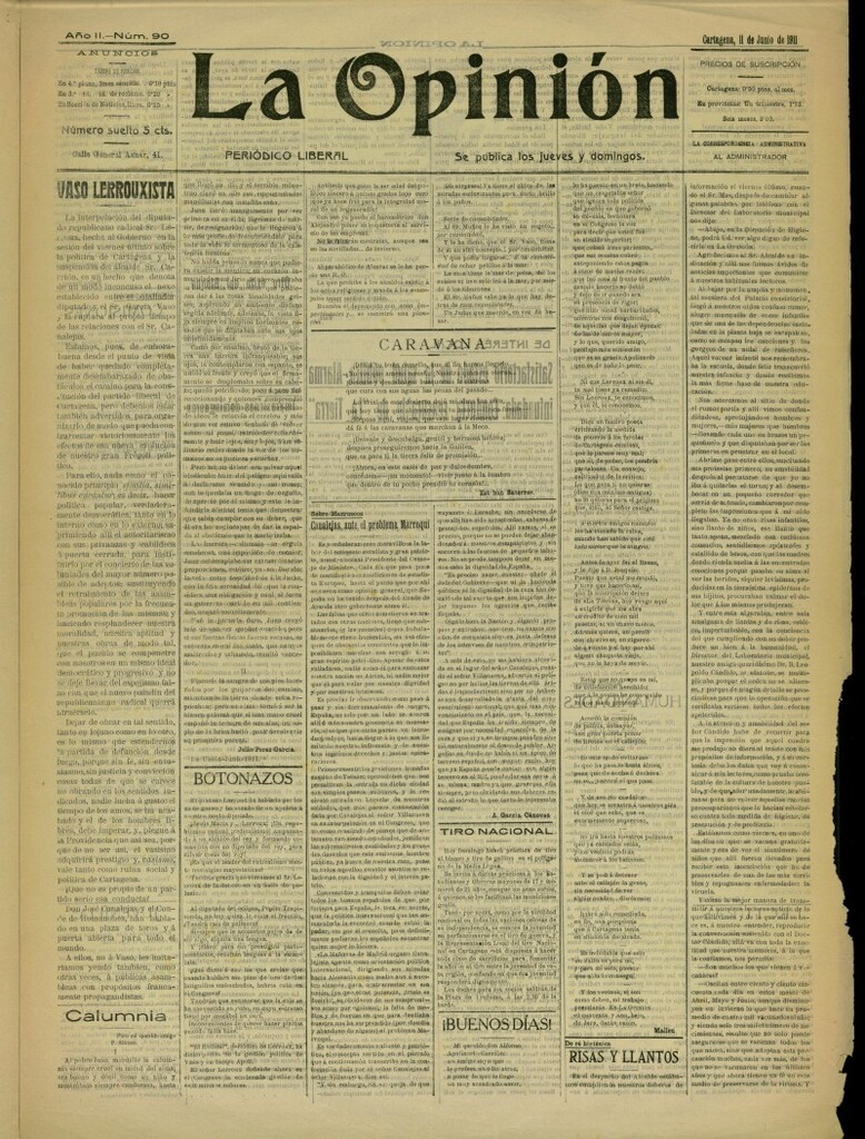 Miniatura de La Opinión: periódico liberal del 11 de junio de 1911, nº 90
