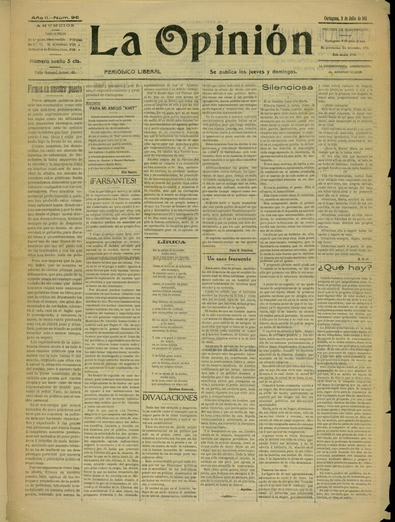 Miniatura de La Opinión: periódico liberal del 2 de julio de 1911, nº 96