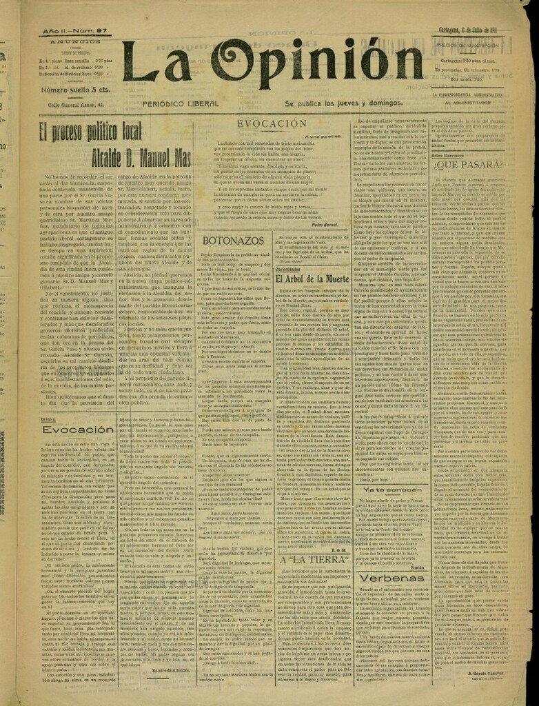 Miniatura de La Opinión: periódico liberal del 6 de julio de 1911, nº 97