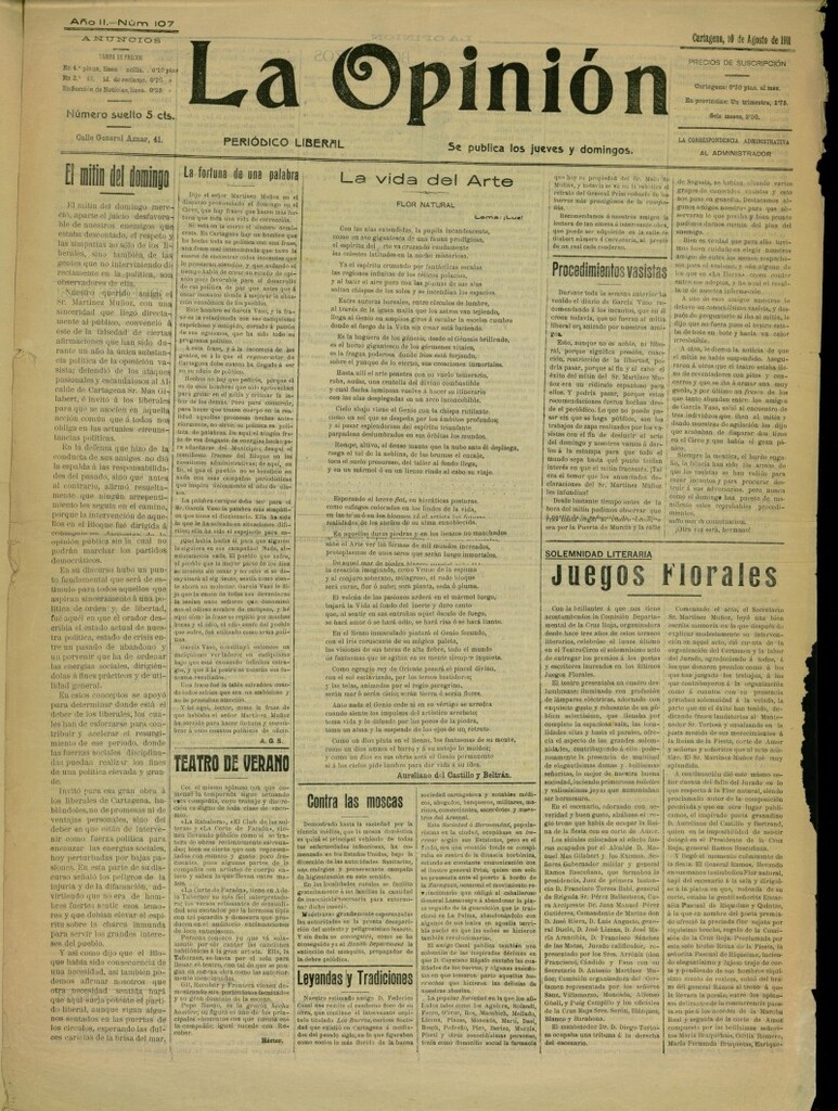 Miniatura de La Opinión: periódico liberal del 10 de agosto de 1911, nº 107