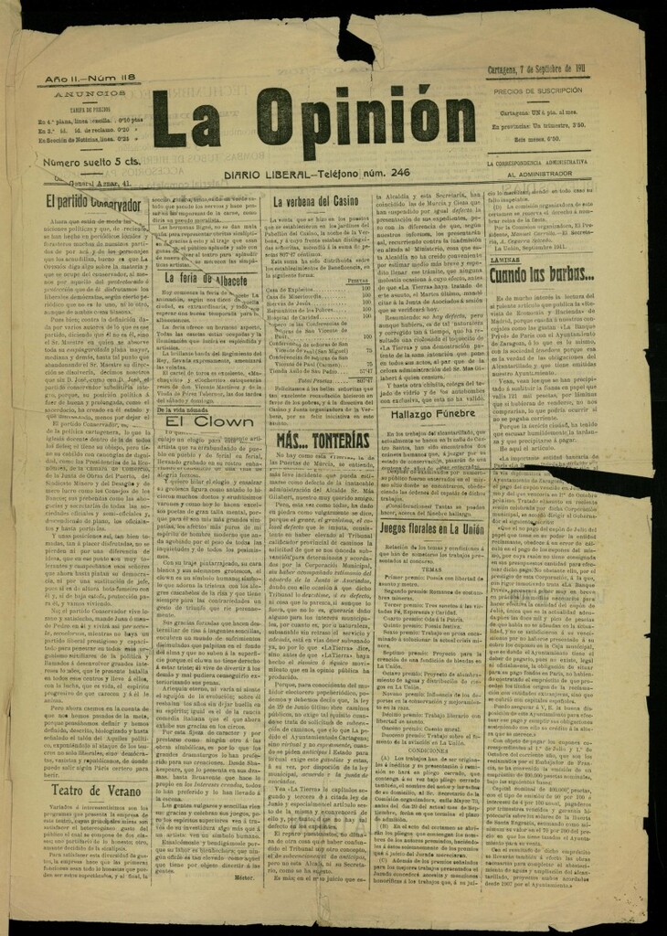 Miniatura de La Opinión: periódico liberal del 7 de septiembre de 1911, nº 118