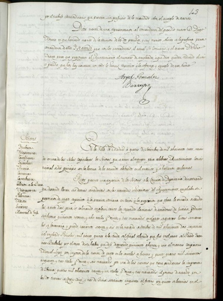 Miniatura de Libro de Acuerdos del Ayuntamiento de Madrid del 4 de Septiembre de 1813