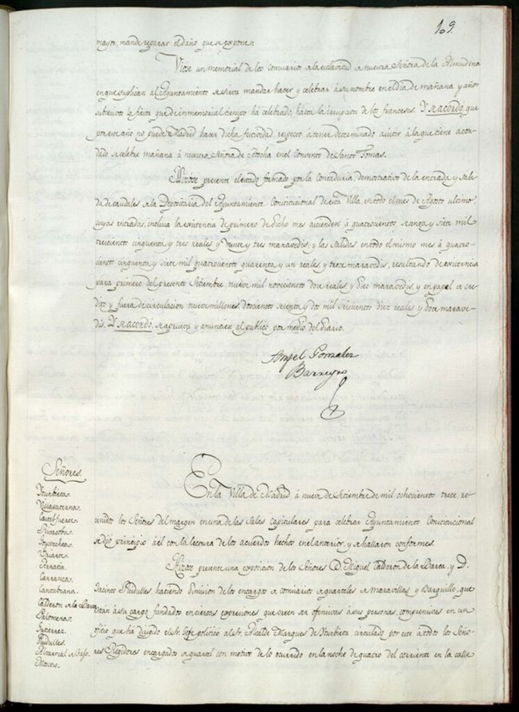 Miniatura de Libro de Acuerdos del Ayuntamiento de Madrid del 9 de Septiembre de 1813