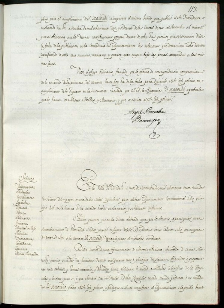 Miniatura de Libro de Acuerdos del Ayuntamiento de Madrid del 13 de septiembre de 1813