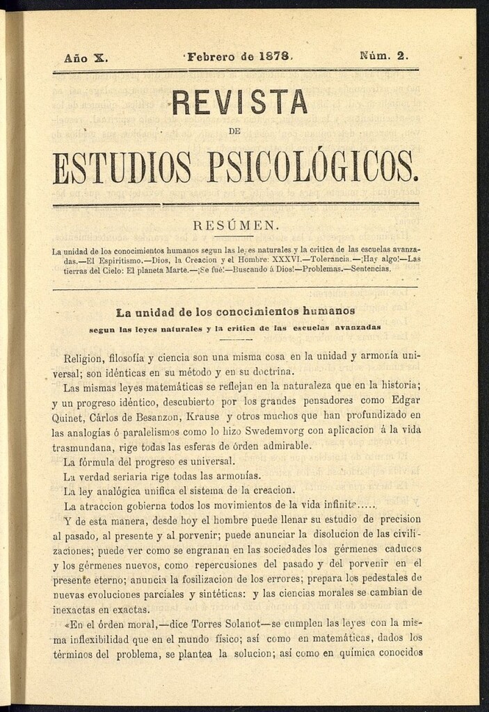 Miniatura de Revista de Estudios Psicológicos de febrero de 1878, nº 2