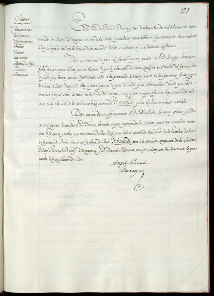 Miniatura de Libro de Acuerdos del Ayuntamiento de Madrid del 23 de septiembre de 1813