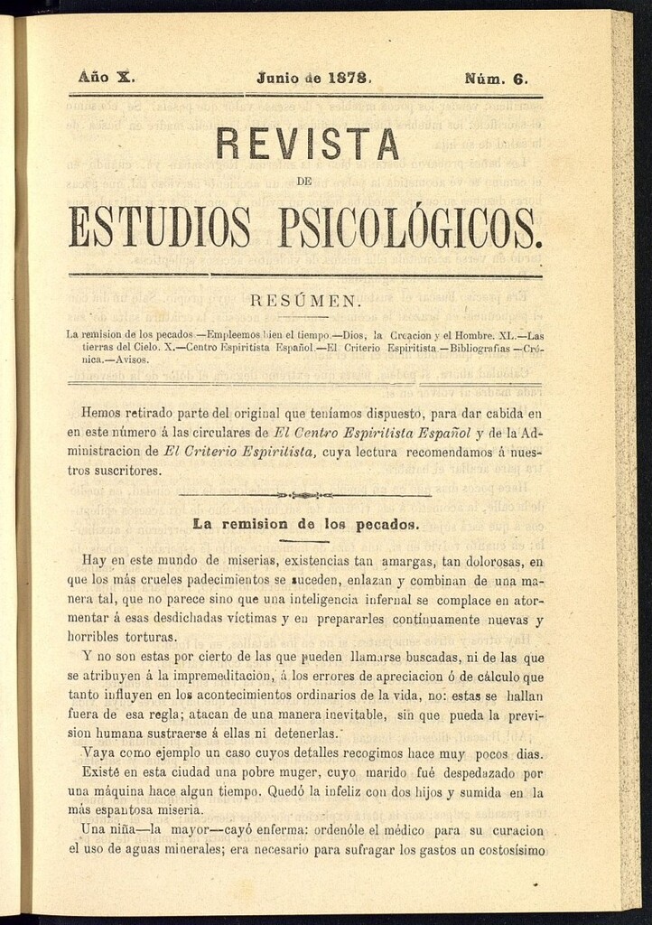 Miniatura de Revista de Estudios Psicológicos de junio de 1878, nº 6