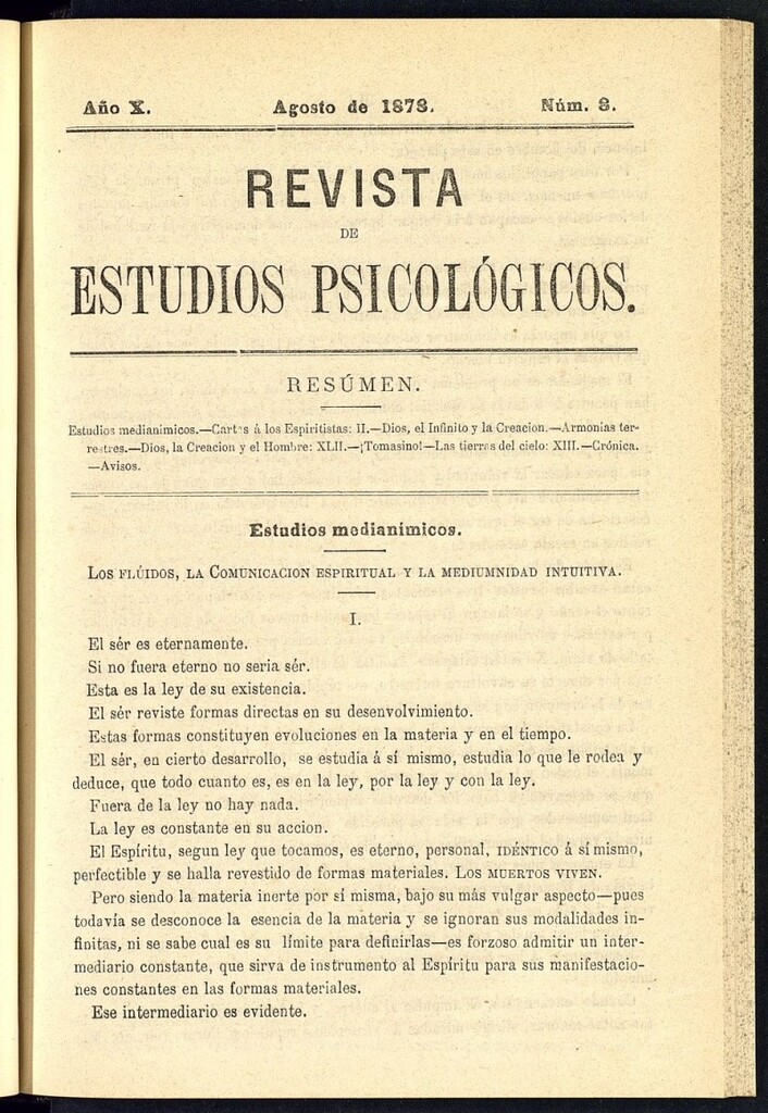 Miniatura de Revista de Estudios Psicológicos de agosto de 1878, nº 8