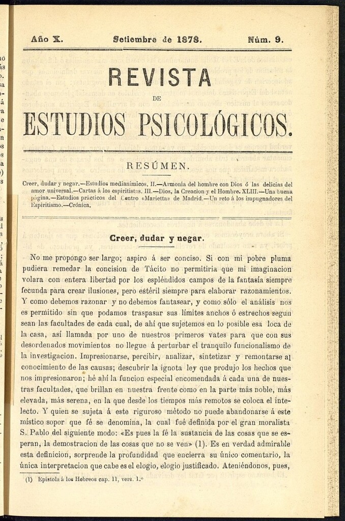 Miniatura de Revista de Estudios Psicológicos de septiembre de 1878, nº 9