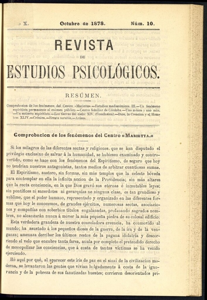 Miniatura de Revista de Estudios Psicológicos de octubre de 1878, nº 10