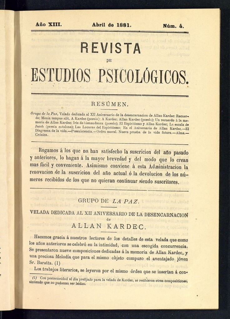 Miniatura de Revista de Estudios Psicológicos de abril de 1881, nº 4