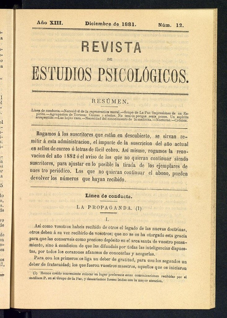 Miniatura de Revista de Estudios Psicológicos de diciembre de 1881, nº 12