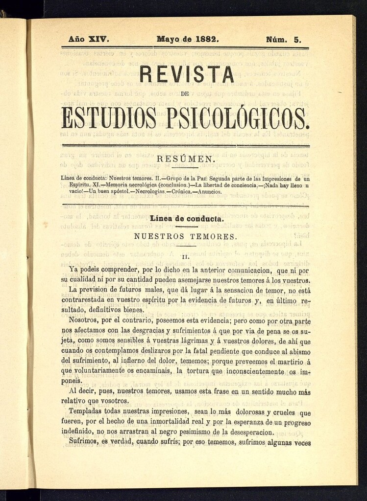 Miniatura de Revista de Estudios Psicológicos de mayo de 1882, nº 5