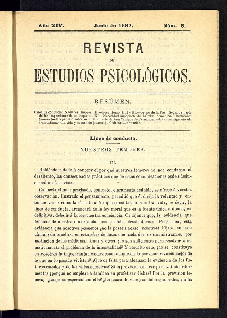 Miniatura de Revista de Estudios Psicológicos de junio de 1882, nº 6
