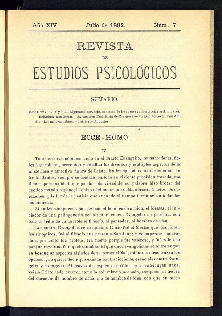Miniatura de Revista de Estudios Psicológicos de julio de 1882, nº 7