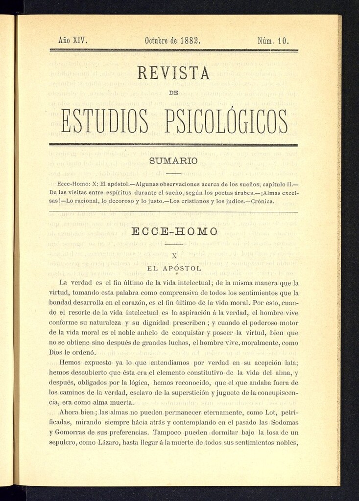 Miniatura de Revista de Estudios Psicológicos de octubre de 1882, nº 10