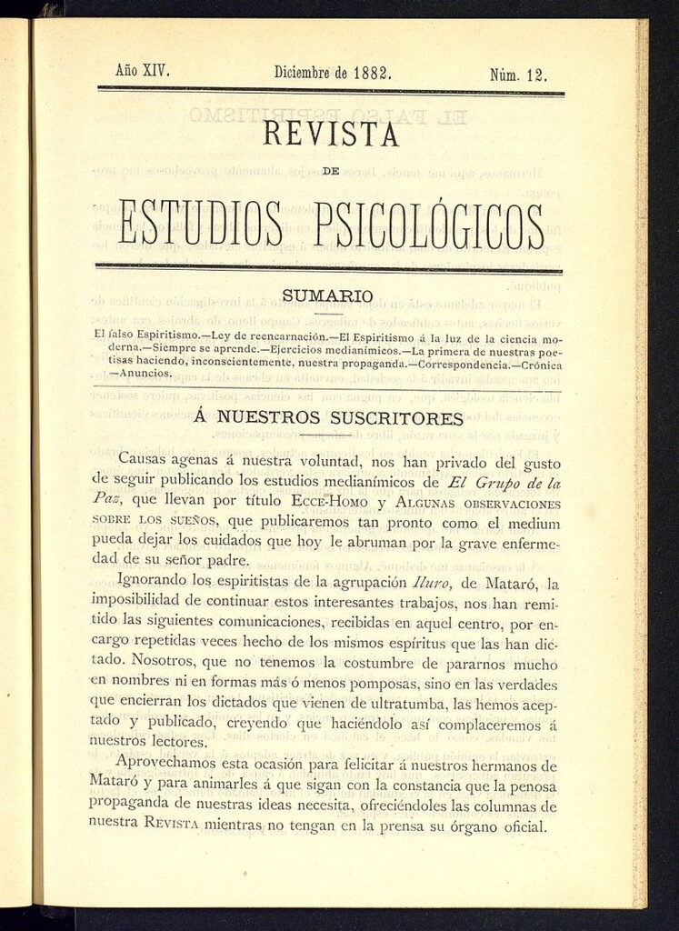 Miniatura de Revista de Estudios Psicológicos de diciembre de 1882, nº 12