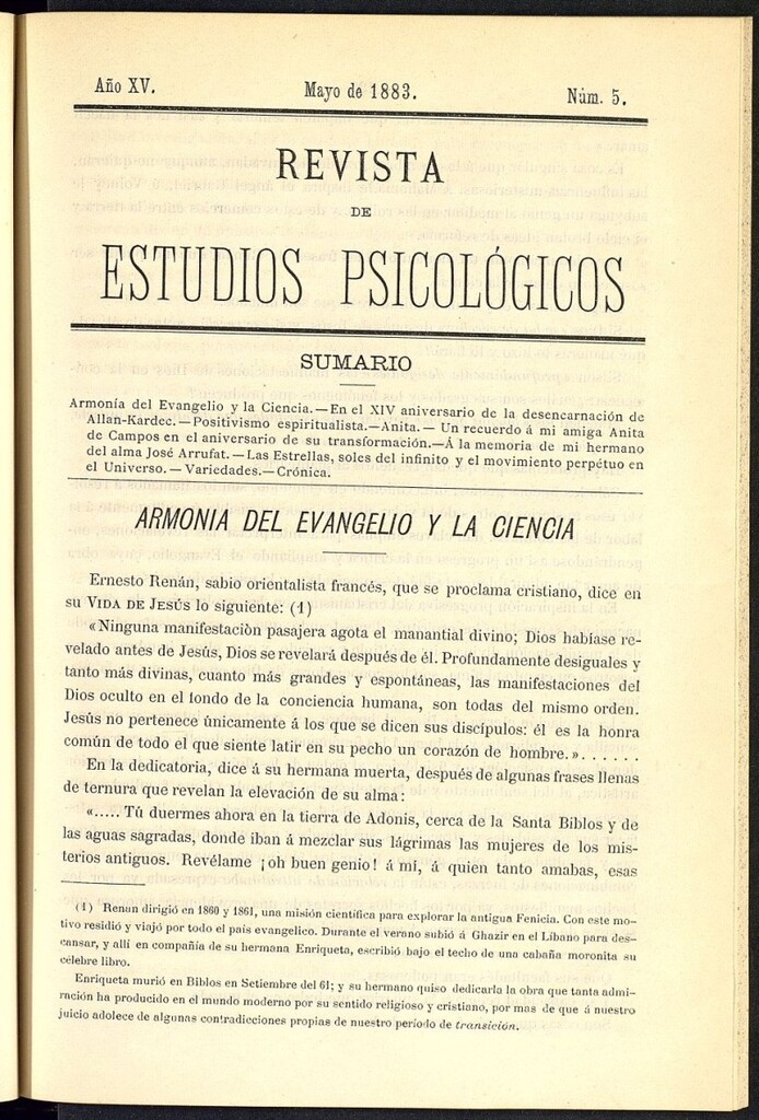 Miniatura de Revista de Estudios Psicológicos de mayo de 1883, nº 5