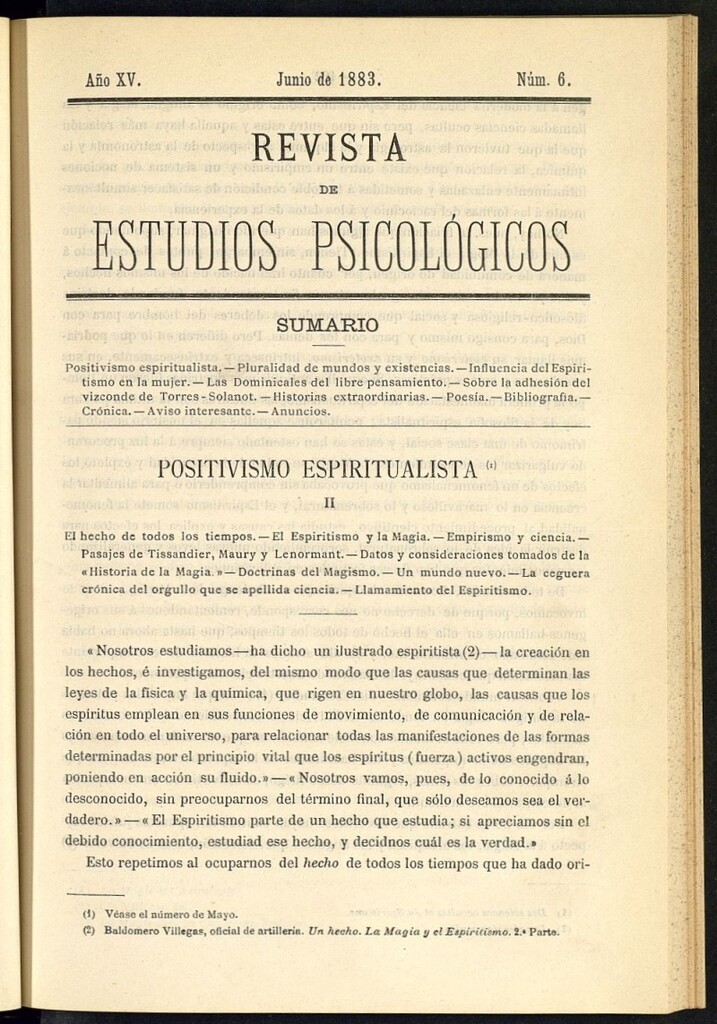 Miniatura de Revista de Estudios Psicológicos de junio de 1883, nº 6