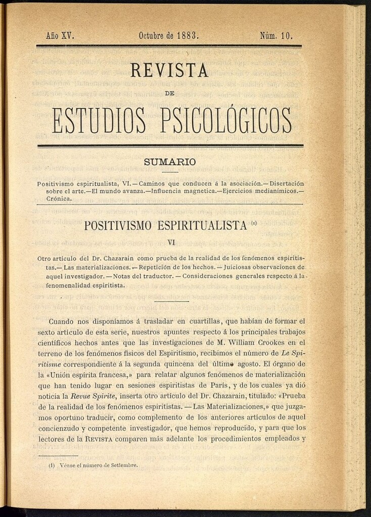 Miniatura de Revista de Estudios Psicológicos de octubre de 1883, nº 10