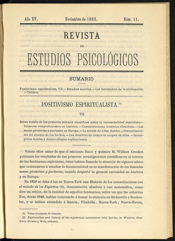 Miniatura de Revista de Estudios Psicológicos de noviembre de 1883, nº 11