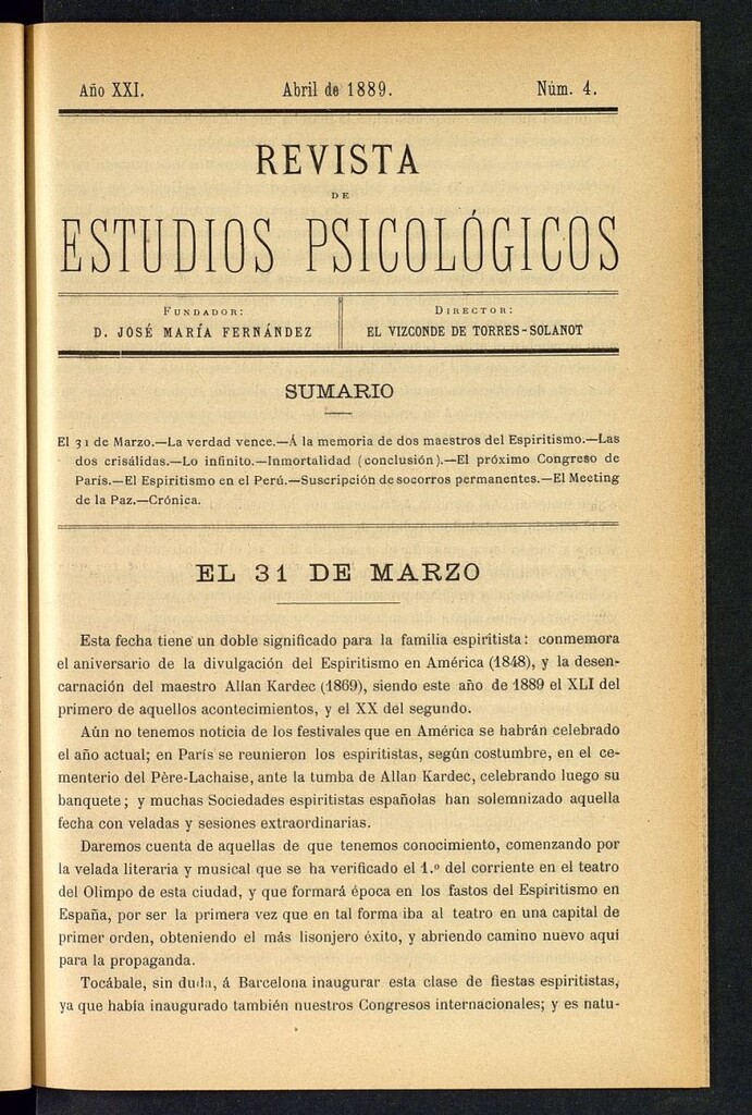 Miniatura de Revista de Estudios Psicológicos de abril de 1889, nº 4