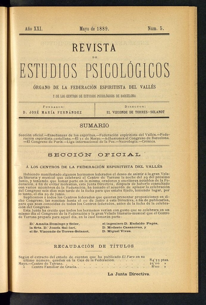 Miniatura de Revista de Estudios Psicológicos de mayo de 1889, nº 5