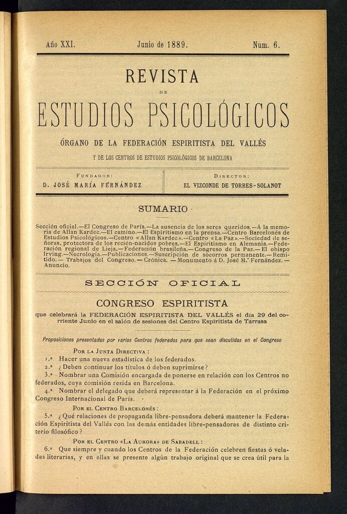 Miniatura de Revista de Estudios Psicológicos de junio de 1889, nº 6